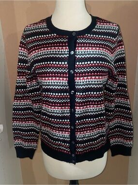 Croft & Barrow Red, Black & White Button Down Cardigan Long Sleeve